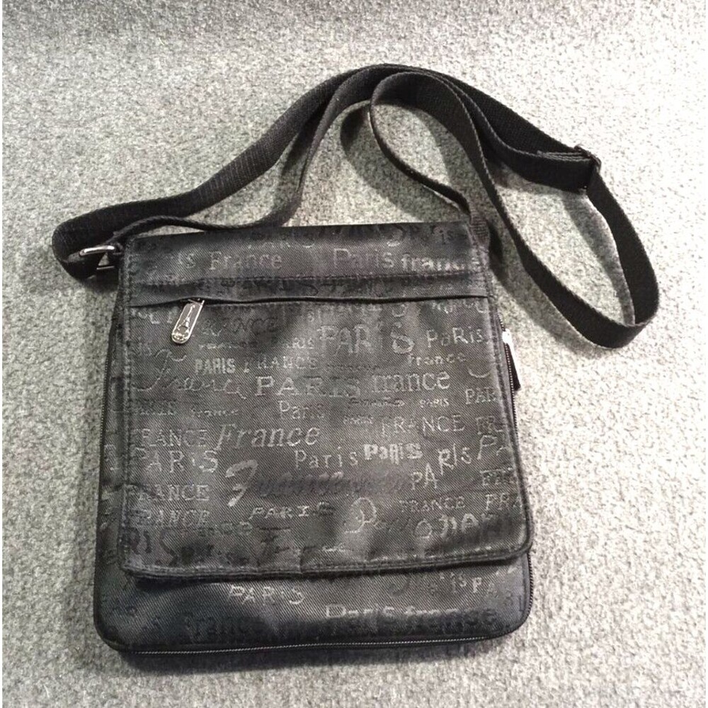 Tour Paris France All Black All Over Print Black Shoulder Sling Purse Adjustable
